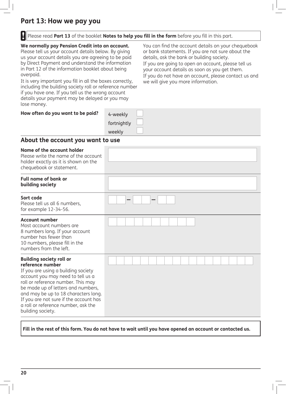 Form PC1 Pension Credit Claim Form - United Kingdom, Page 20