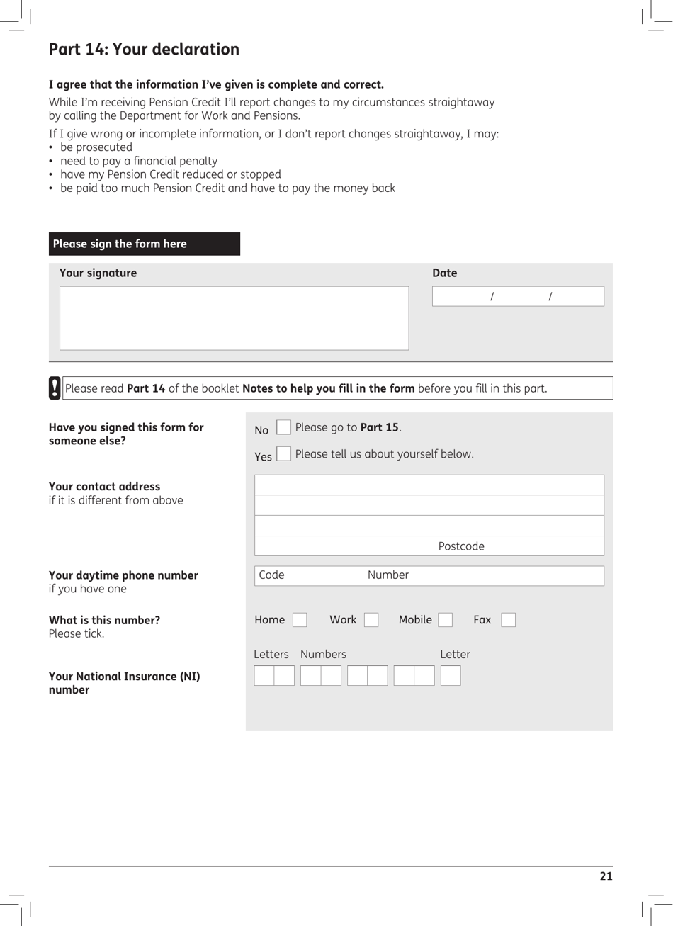 Form PC1 Pension Credit Claim Form - United Kingdom, Page 21