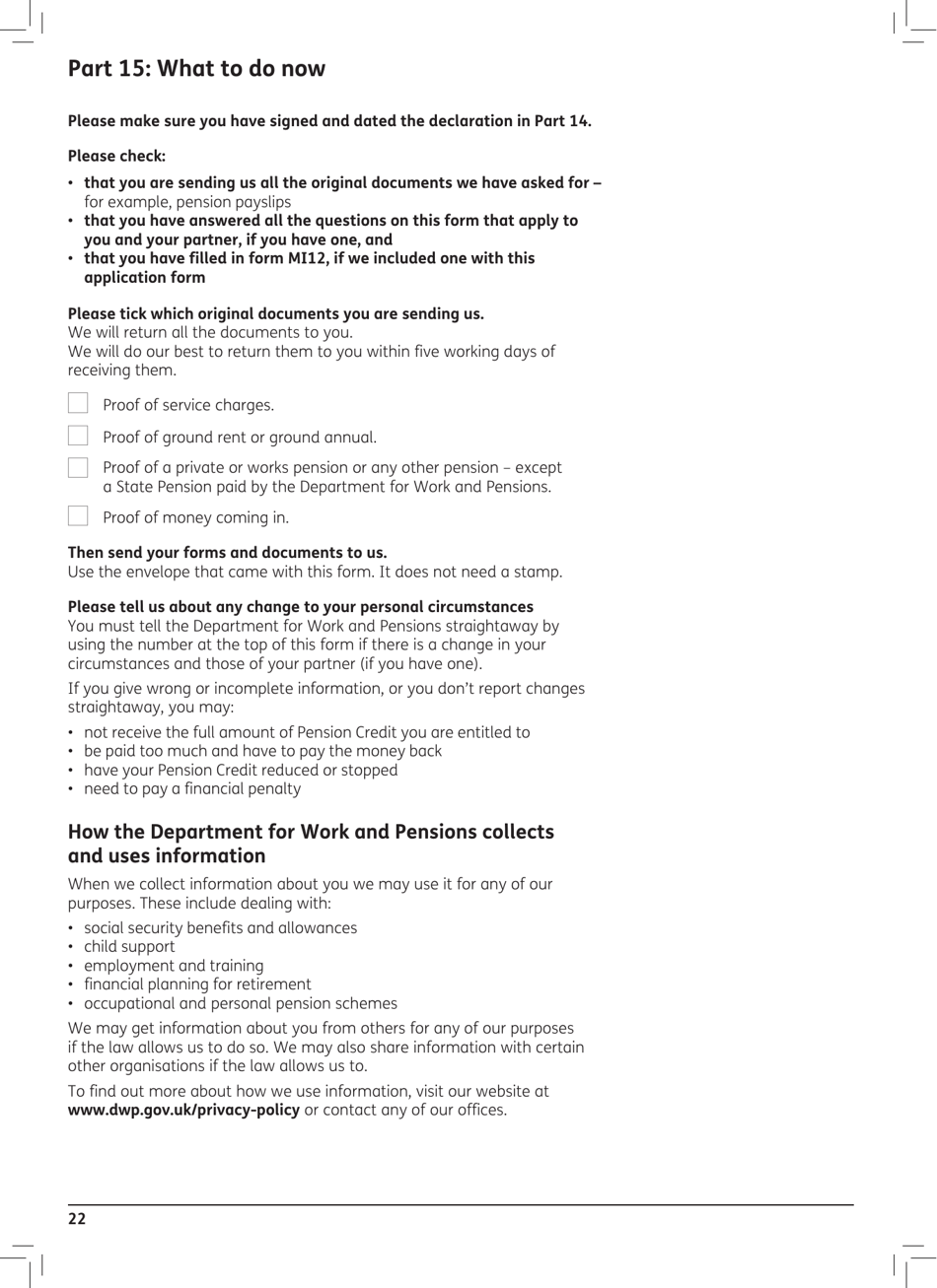 Form PC1 Pension Credit Claim Form - United Kingdom, Page 22