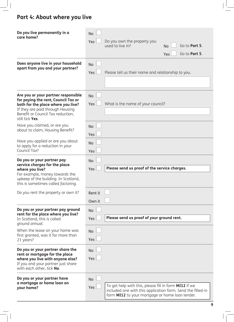 Form PC1 Pension Credit Claim Form - United Kingdom, Page 9
