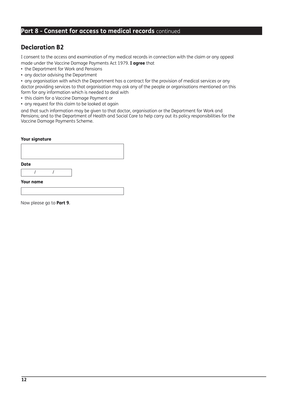 Form VAD1A Vaccine Damage Payment Claim Form - United Kingdom, Page 13