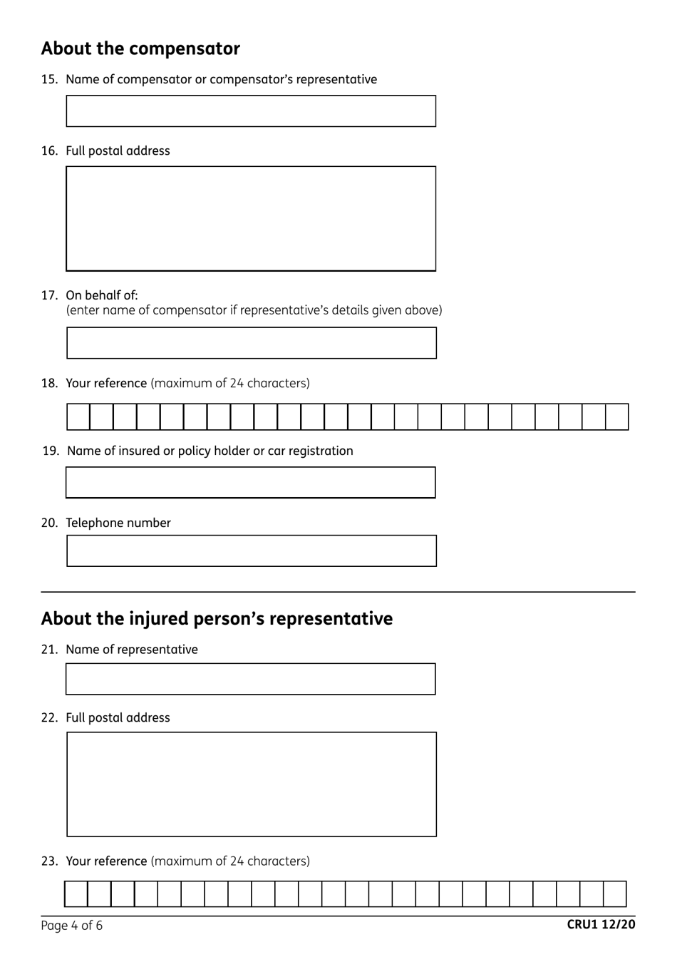 Form CRU1 A Claim for Compensation Because of an Accident or Incident - United Kingdom, Page 4