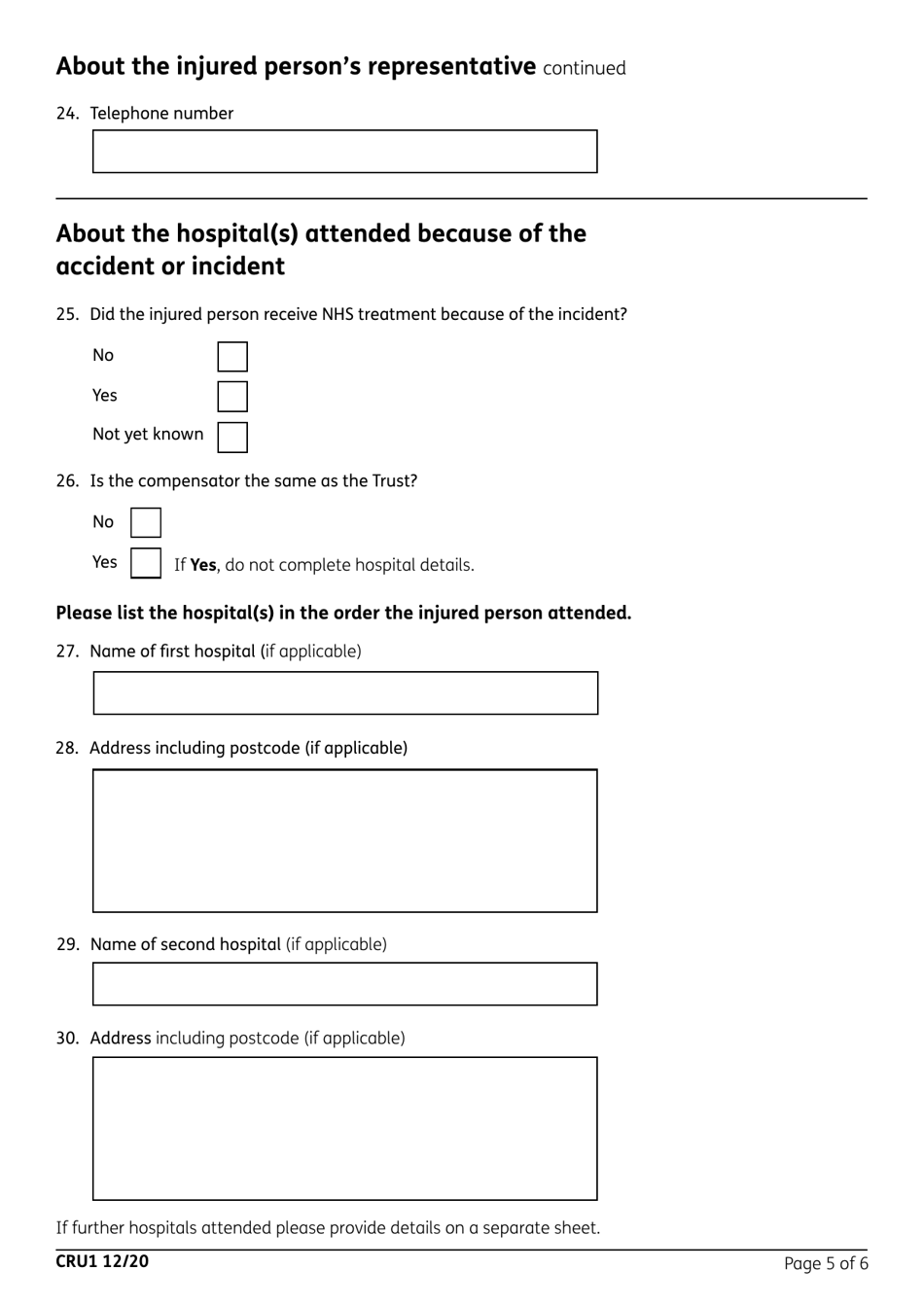 Form CRU1 A Claim for Compensation Because of an Accident or Incident - United Kingdom, Page 5