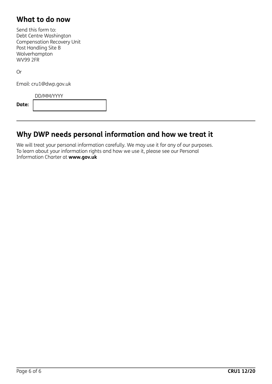 Form CRU1 A Claim for Compensation Because of an Accident or Incident - United Kingdom, Page 6