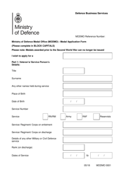Form MODMO0001 Medal Application Form - United Kingdom