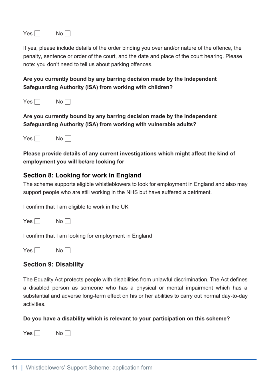 Whistleblowers Support Scheme Application Form - United Kingdom, Page 11