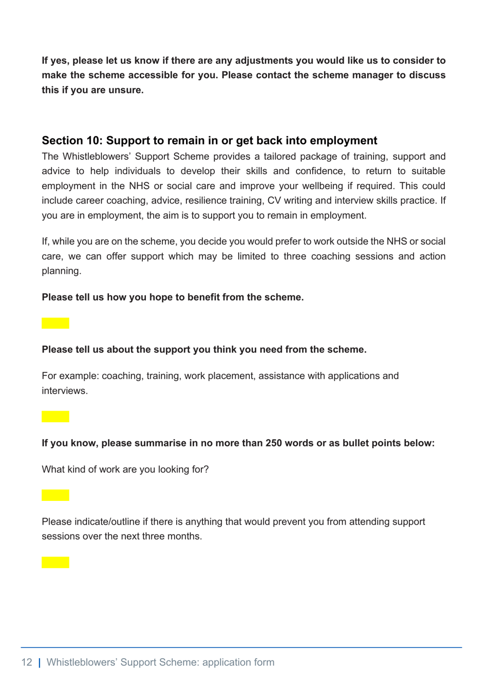 Whistleblowers Support Scheme Application Form - United Kingdom, Page 12