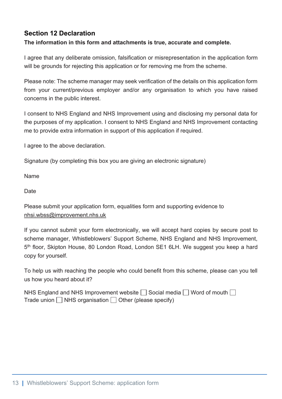 Whistleblowers Support Scheme Application Form - United Kingdom, Page 13