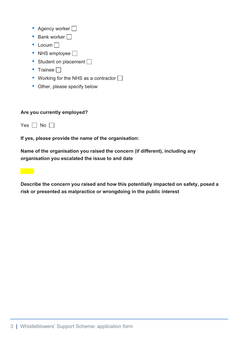 Whistleblowers Support Scheme Application Form - United Kingdom, Page 3