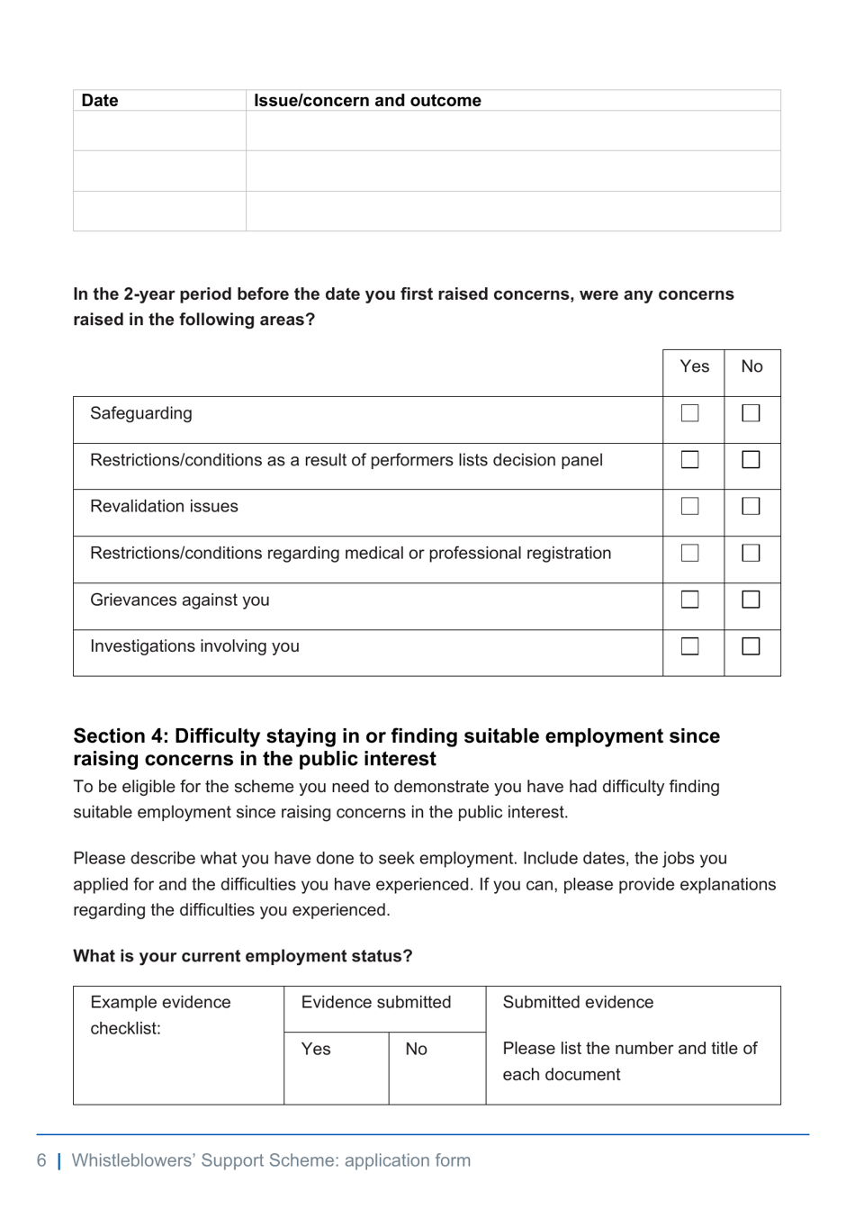 Whistleblowers Support Scheme Application Form - United Kingdom, Page 6