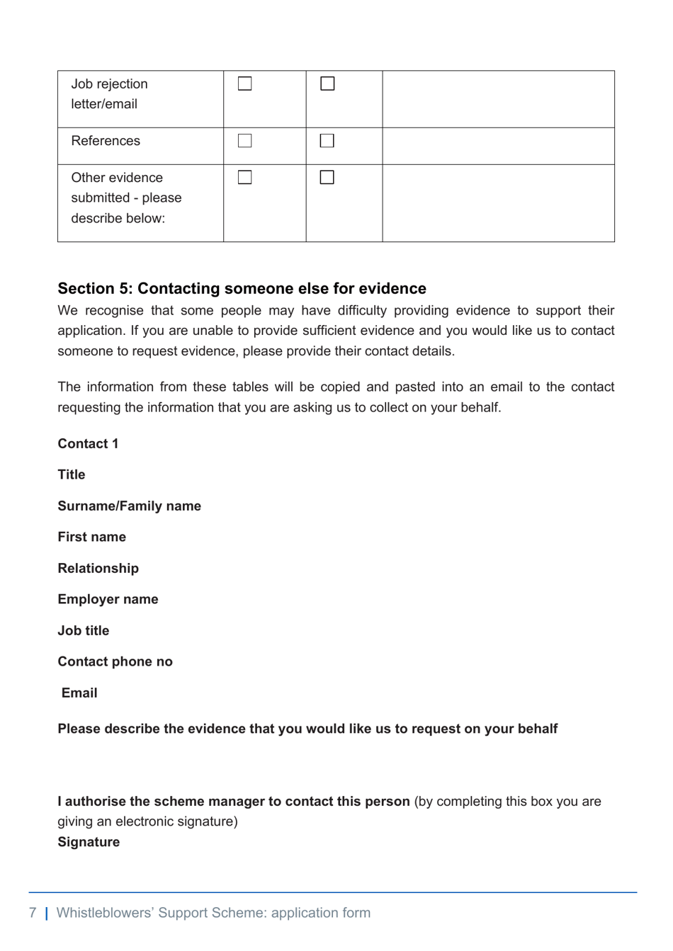 Whistleblowers Support Scheme Application Form - United Kingdom, Page 7