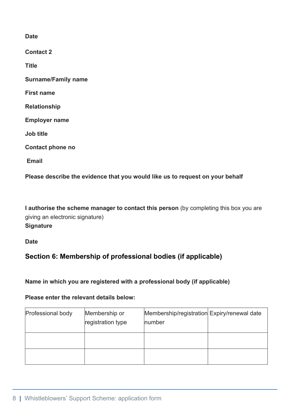 Whistleblowers Support Scheme Application Form - United Kingdom, Page 8