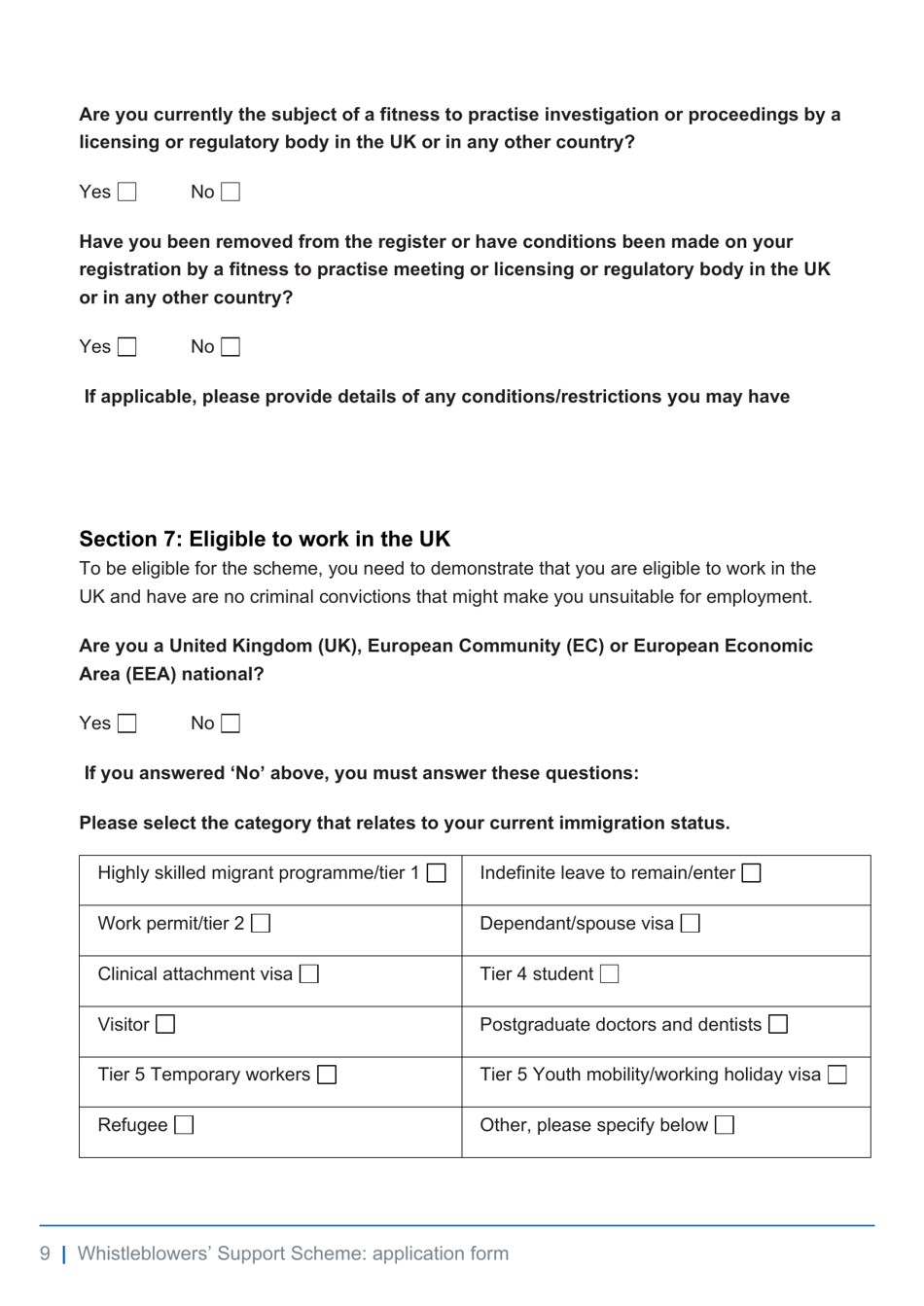 Whistleblowers Support Scheme Application Form - United Kingdom, Page 9