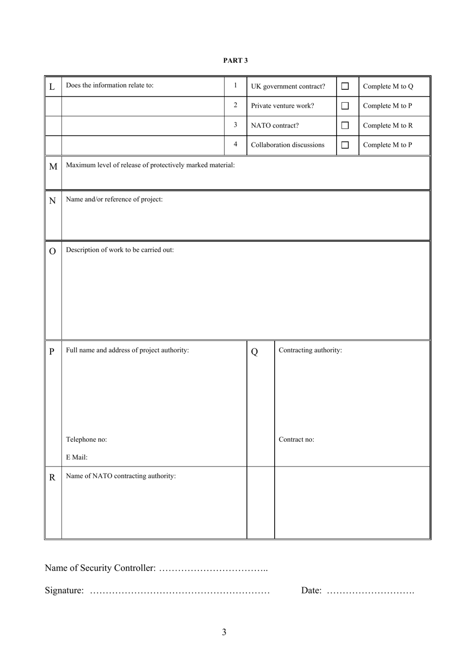 Annex A Application to Sub-contract or Collaborate on Protectively Marked (Classified) Work - United Kingdom, Page 3