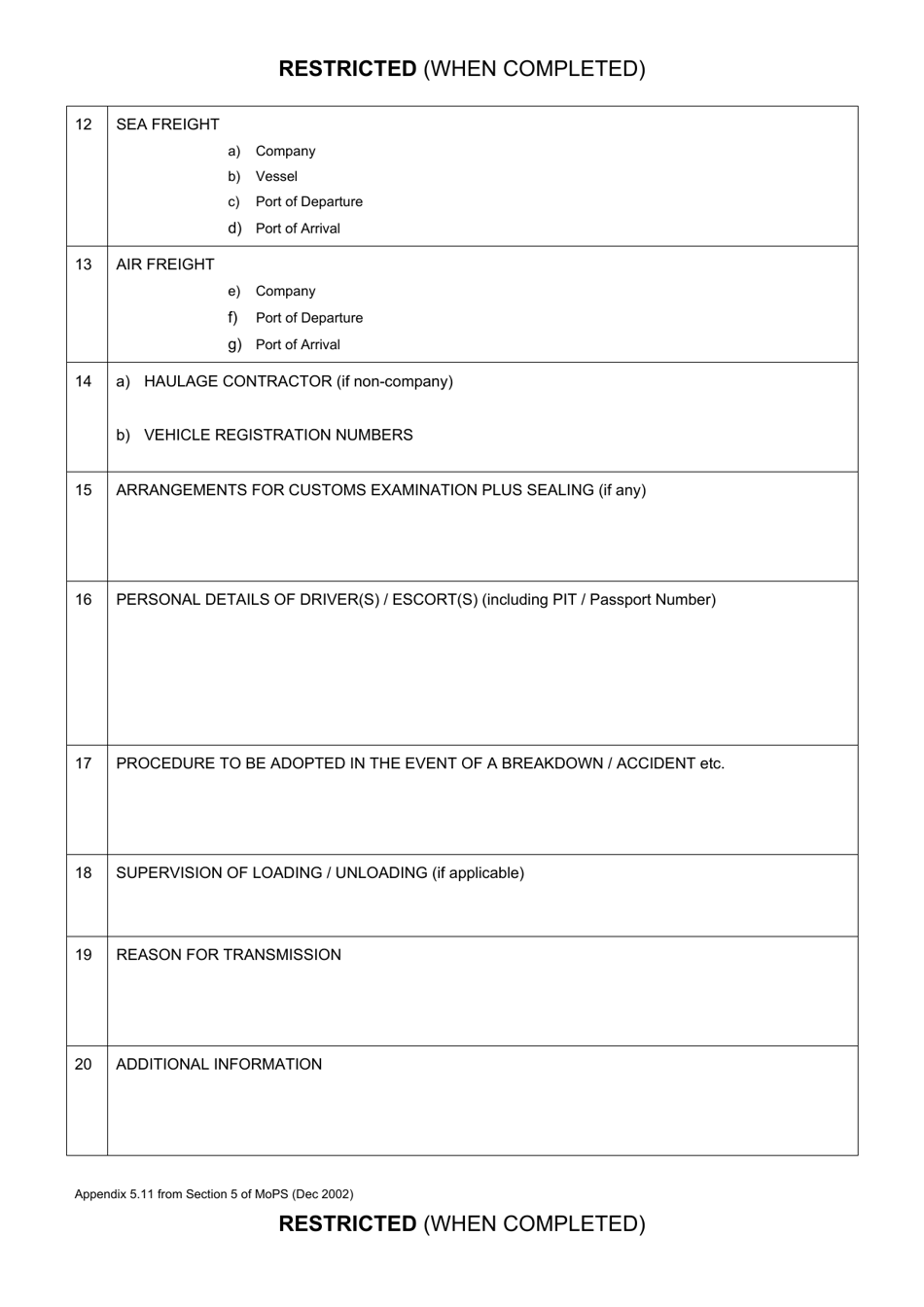 Appendix 5.11 Transmission of Protectively Marked Hardware Method of Movement and Security Plan - United Kingdom, Page 2