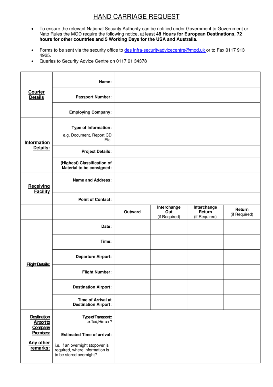 United Kingdom Hand Carriage Request - Fill Out, Sign Online and ...