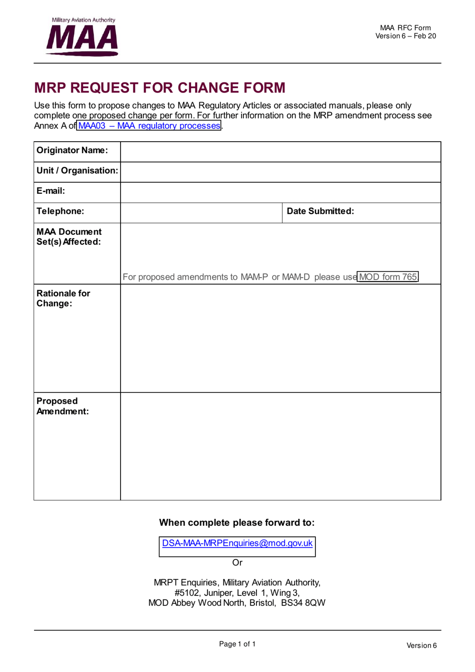 Mrp Request for Change Form - United Kingdom, Page 1