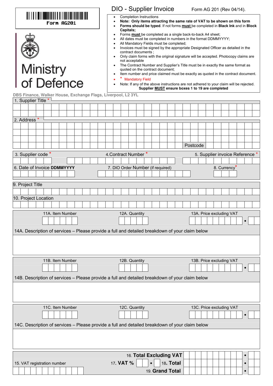 Form AG201 - Fill Out, Sign Online and Download Fillable PDF, United ...