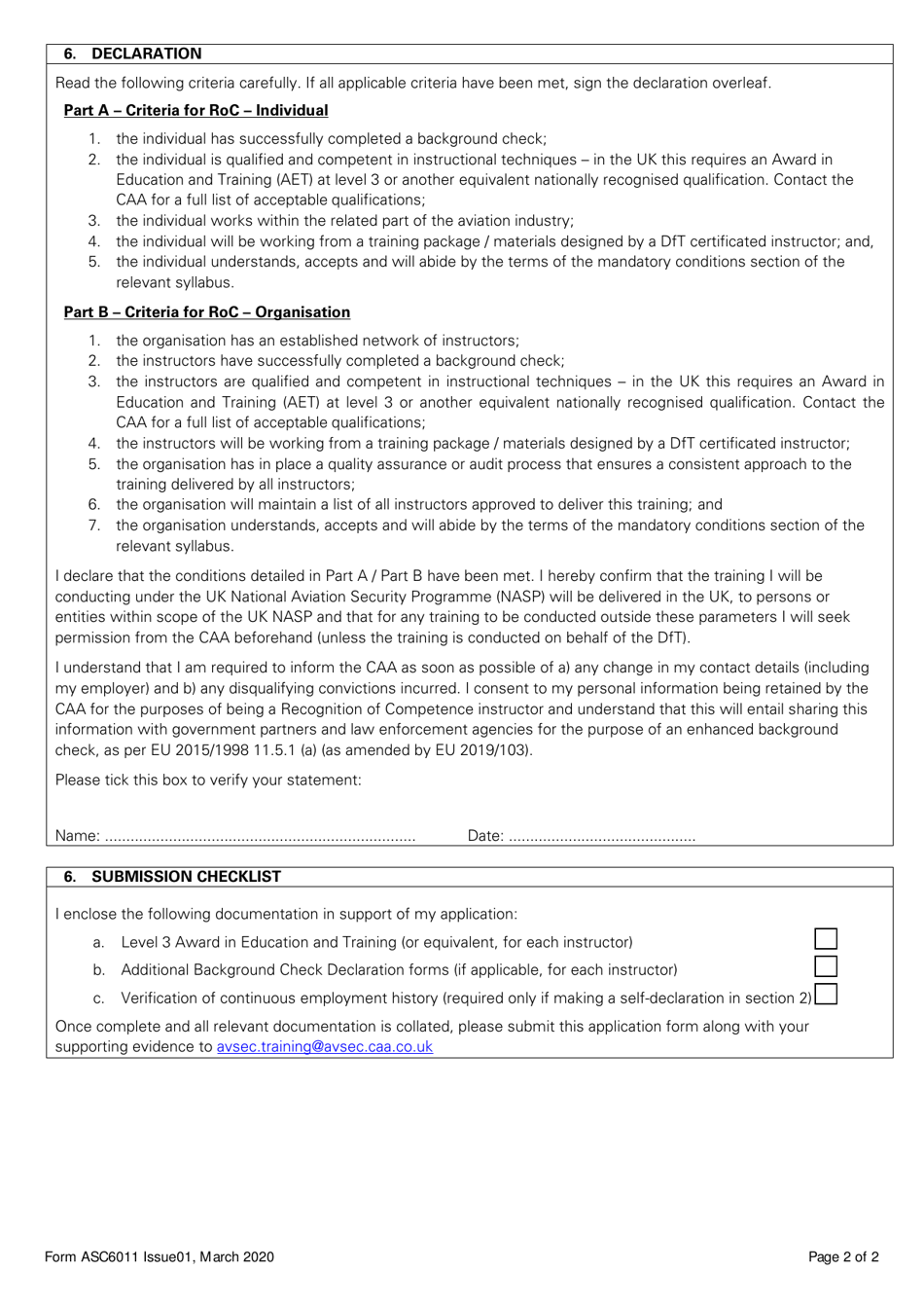 Form ASC6011 Application for Recognition of Competence - United Kingdom, Page 2