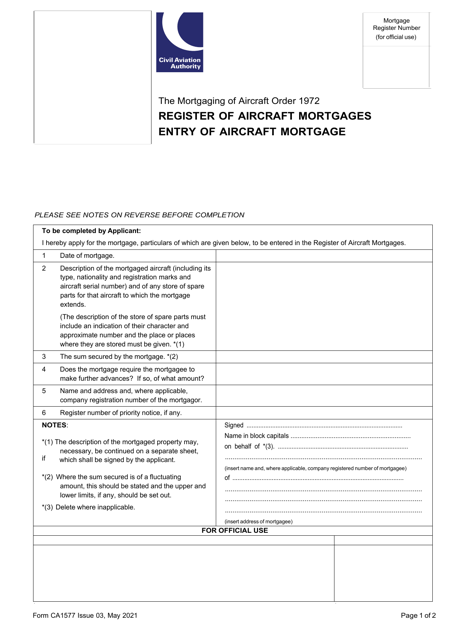 Form CA1577  Printable Pdf