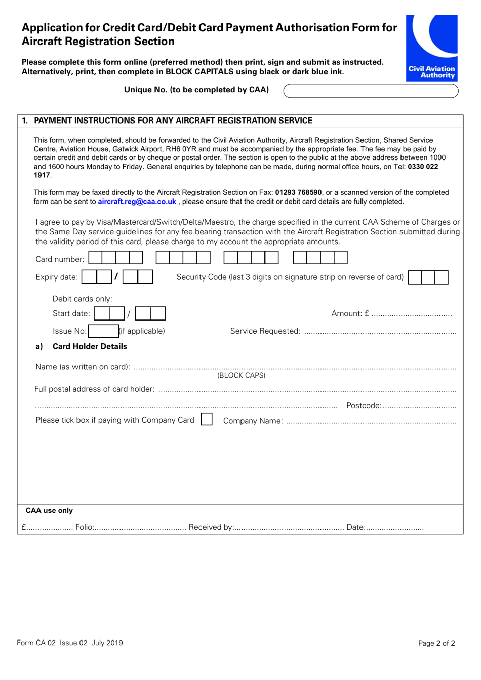 Form CA350 Search of the UK Register of Aircraft Mortages - United Kingdom, Page 2