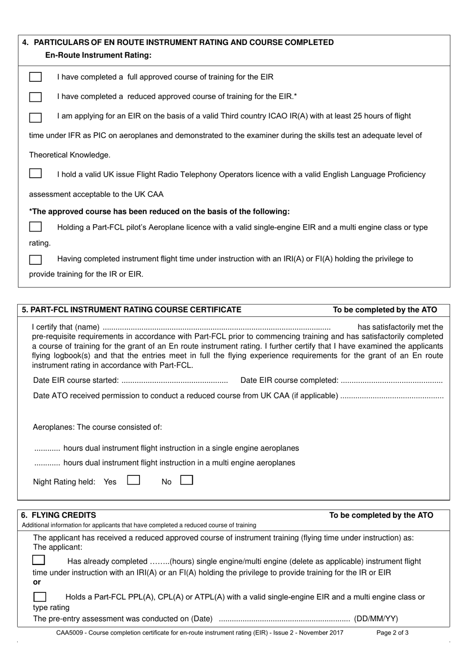 Form CAA5009 Course Completion Certificate for En Route Instrument Rating (Eir) - United Kingdom, Page 2