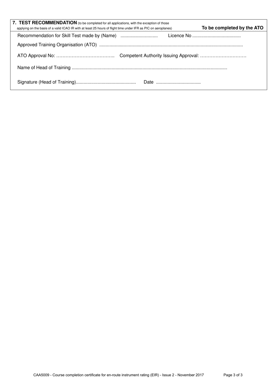 Form CAA5009 Course Completion Certificate for En Route Instrument Rating (Eir) - United Kingdom, Page 3
