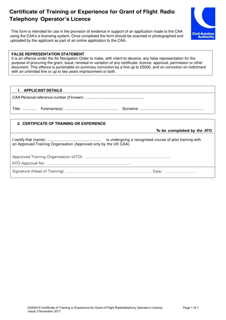 Form CAA5010  Printable Pdf