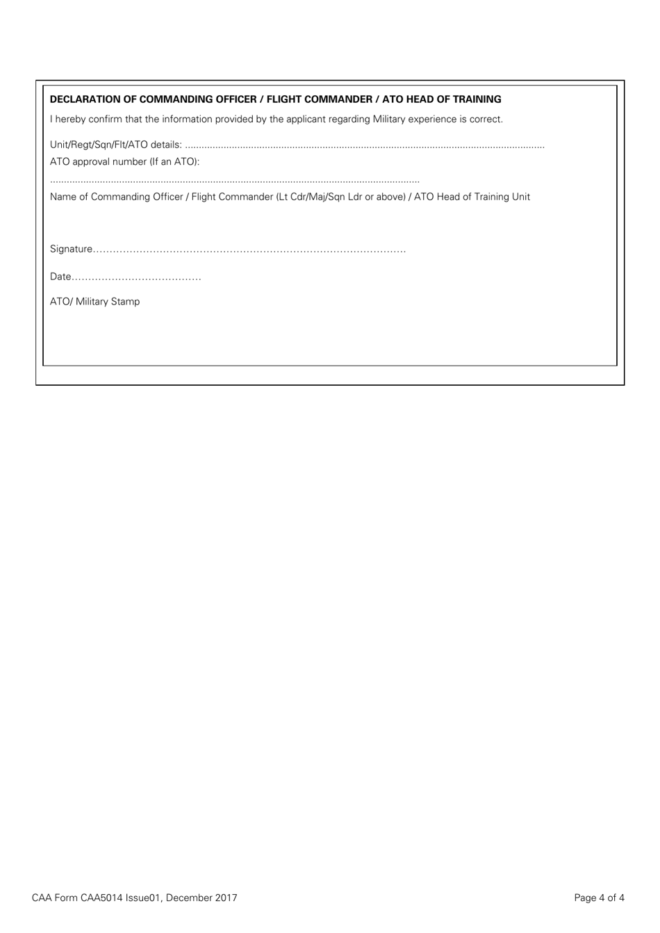 CAA Form CAA5014 Breakdown of Military Hours to Be Used for the Issue of a Flight Crew License - United Kingdom, Page 4