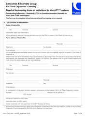 Document preview: Form CMG3001 Deed of Indemnity From an Individual to the Att Trustees Overtrading Indemnity - Standard Atol (Or Franchise Member Licensed for More Than 1,000 Passengers) - United Kingdom