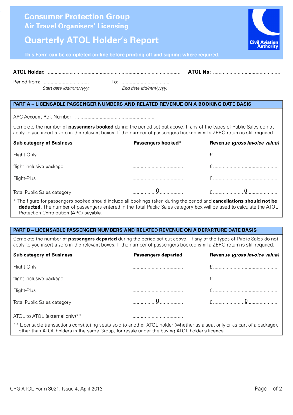 CPG ATOL Form 3021 Quarterly Atol Holders Report - United Kingdom, Page 1