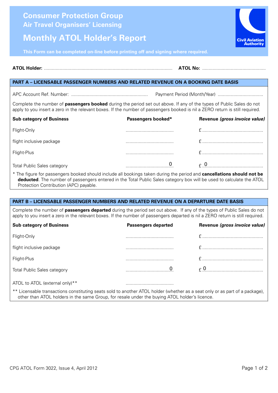 CPG ATOL Form 3022 Fill Out, Sign Online and Download Fillable PDF