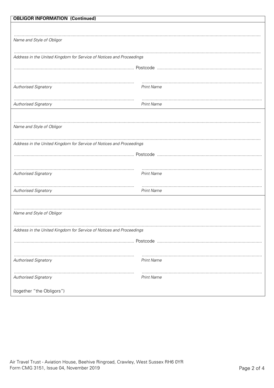 Form CMG3151 Priority Schedule (Standard Bonds) - United Kingdom, Page 2