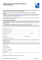 Document preview: Form CPG3204 United Kingdom Third Country Operator Certificate (Full) - United Kingdom