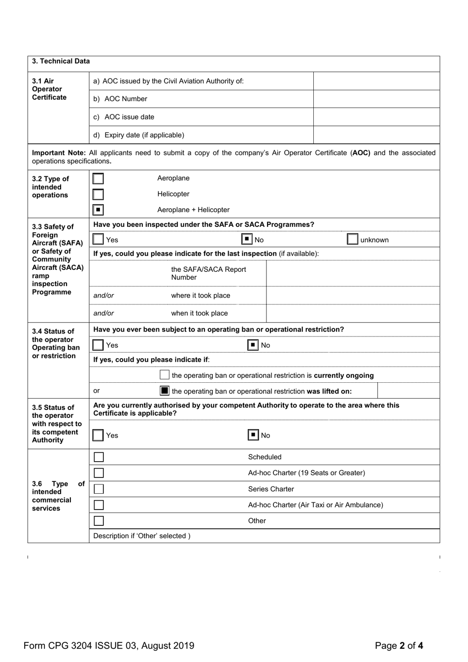 Form CPG3204 United Kingdom Third Country Operator Certificate (Full) - United Kingdom, Page 2