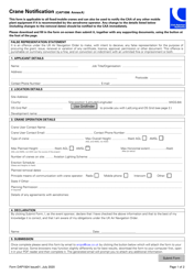 Document preview: Form DAP1924 Crane Notification (Annex a to Cap1096) - United Kingdom