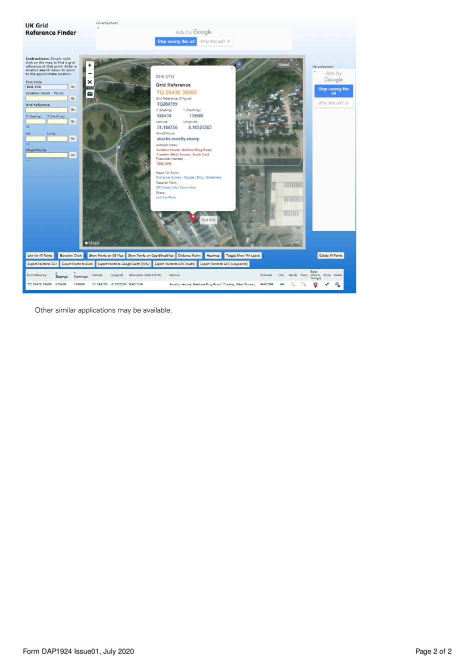 Form DAP1924 Crane Notification (Annex a to Cap1096) - United Kingdom, Page 2