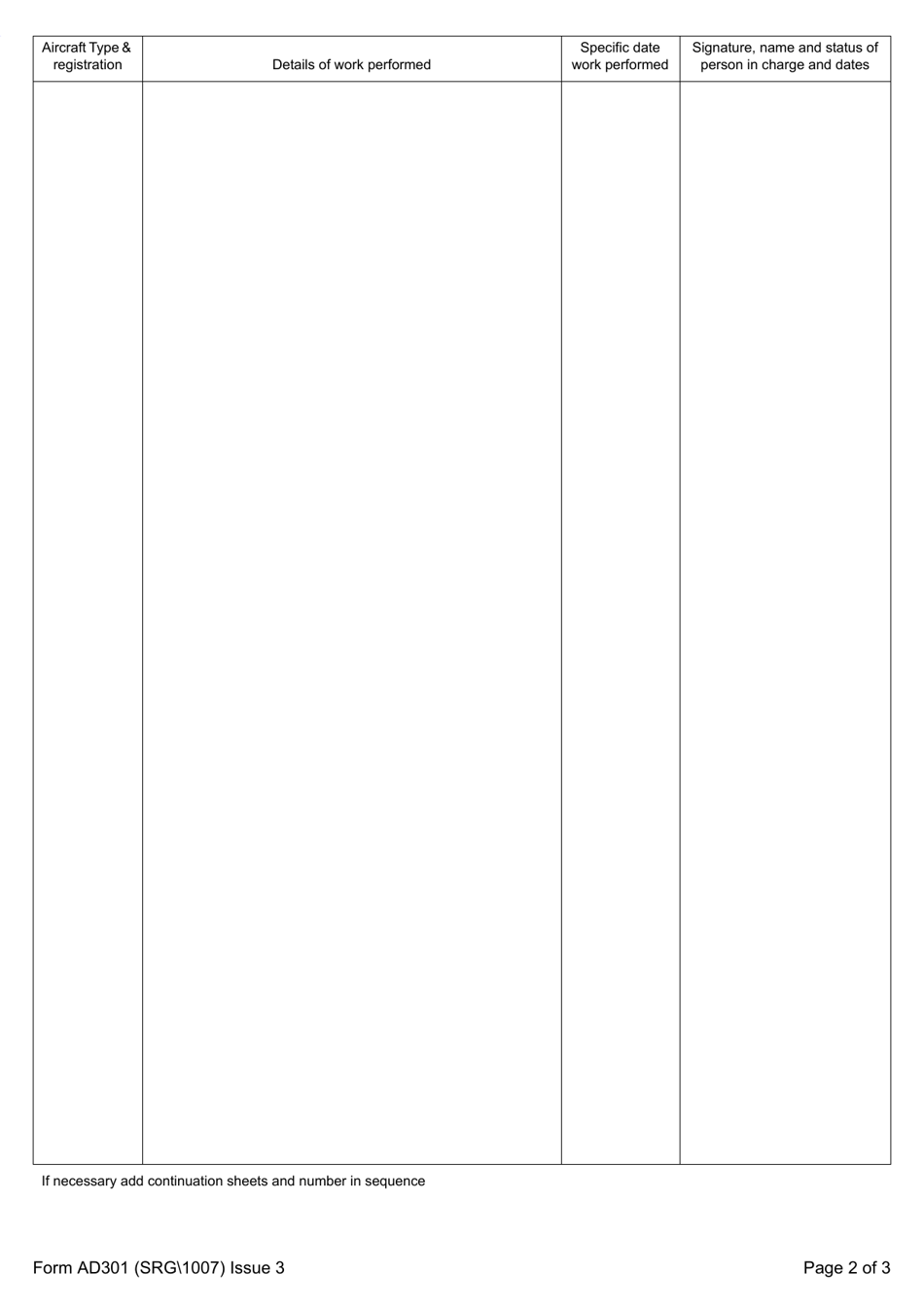 Form SRG 1007 (AD301) Type Rating Record of Experience - United Kingdom, Page 2