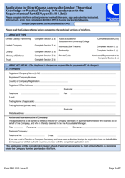 Document preview: Form SRG1013 Application for Direct Course Approval to Conduct Theoretical Knowledge or Practical Training in Accordance With the Requirements of Part-66 Appendix Iii 1.(B)(I) - United Kingdom