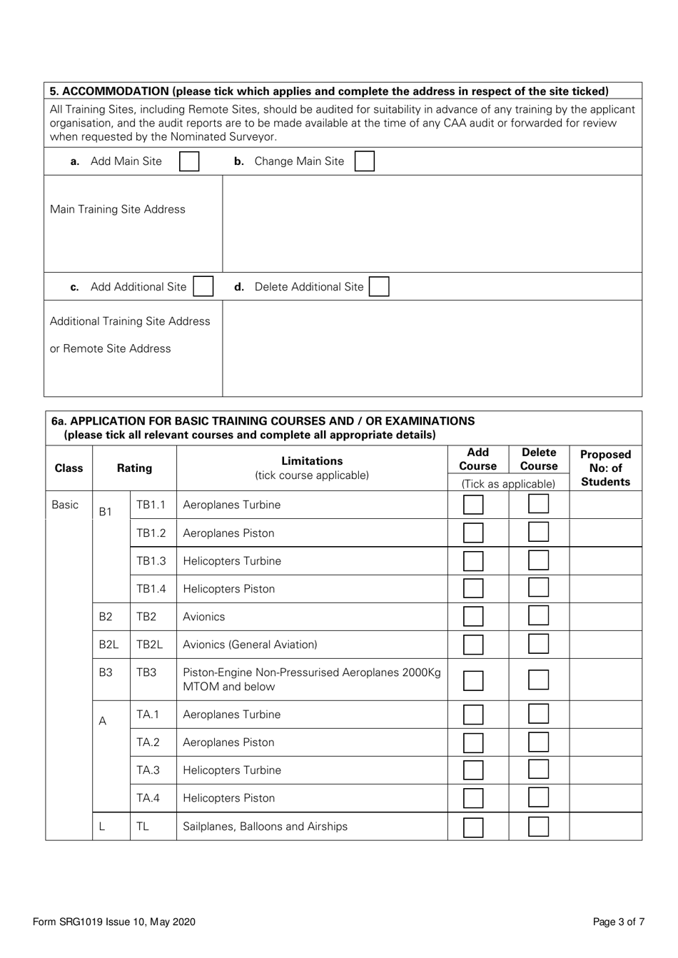 Form SRG1019 Application for Initial Approval, Change to Approval or Remote Site Approval Under Ec Regulation 1321 / 2014 Annex IV Part-147 - United Kingdom, Page 3