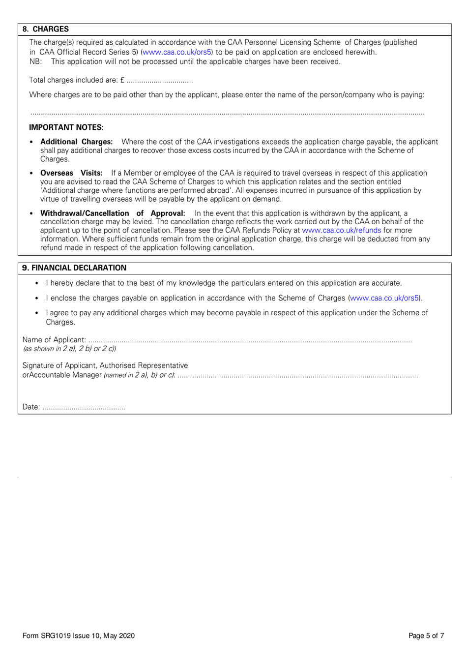 Form SRG1019 Application for Initial Approval, Change to Approval or Remote Site Approval Under Ec Regulation 1321 / 2014 Annex IV Part-147 - United Kingdom, Page 5
