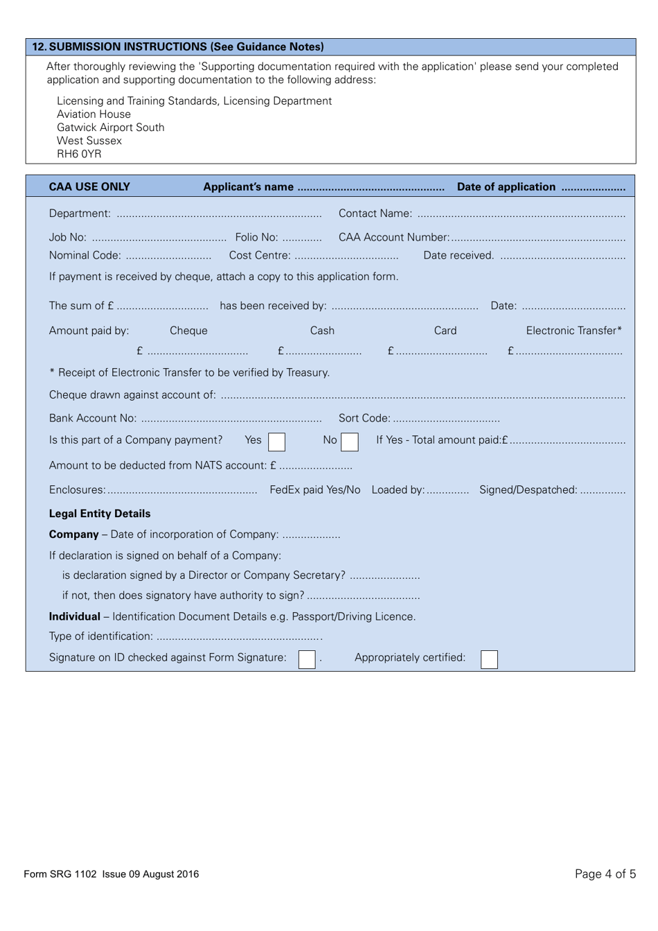 Form SRG1102 Application to Renew a UK Private / Professional Flight Crew Licence - United Kingdom, Page 4