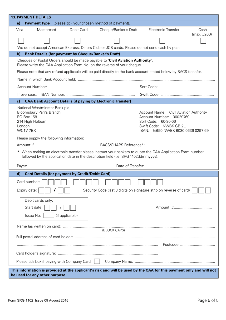 Form SRG1102 Application to Renew a UK Private / Professional Flight Crew Licence - United Kingdom, Page 5