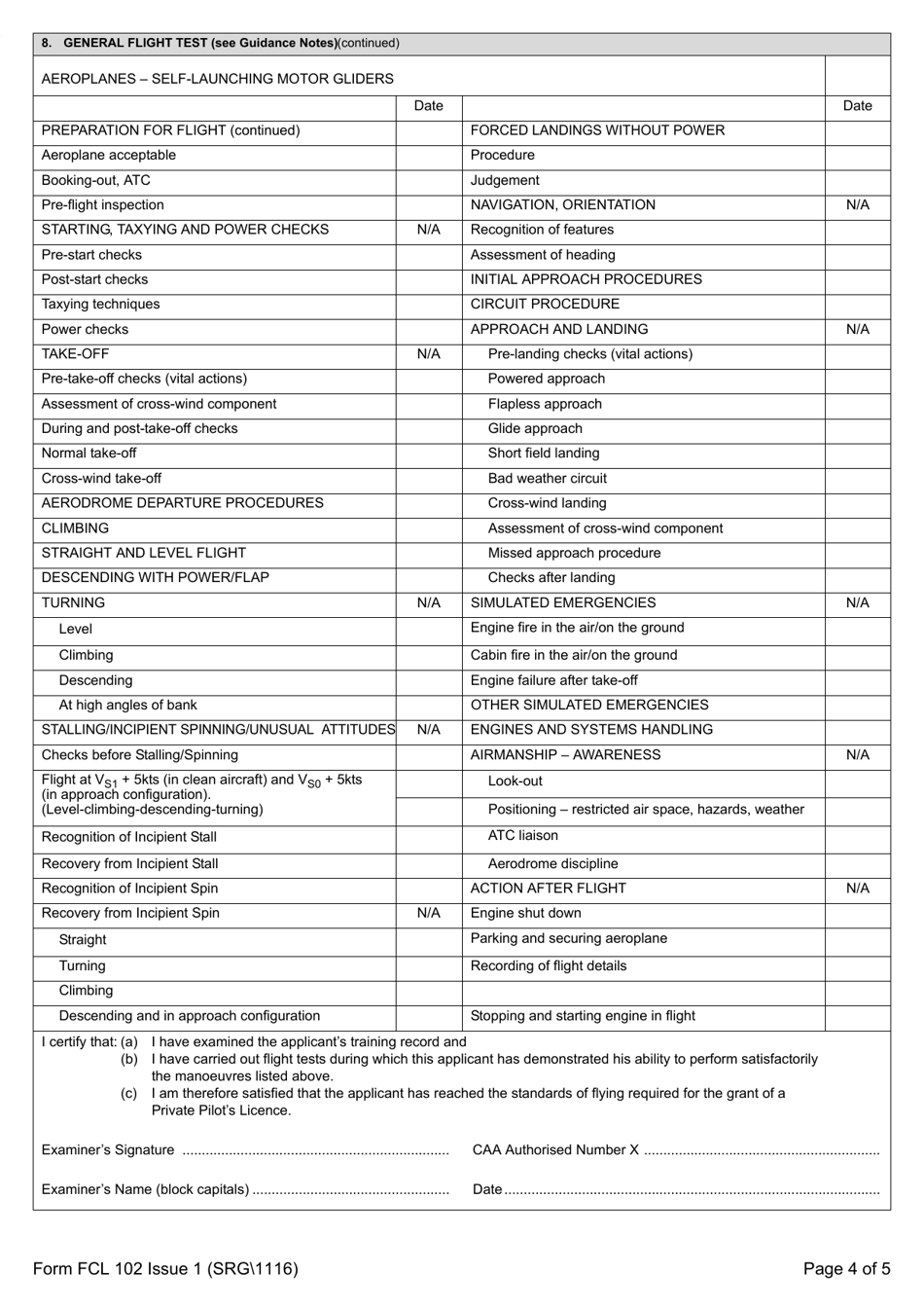 Form SRG 1116 (FCL102) Self-launching Motor Gliders - Application for Private Pilots Licence - United Kingdom, Page 4