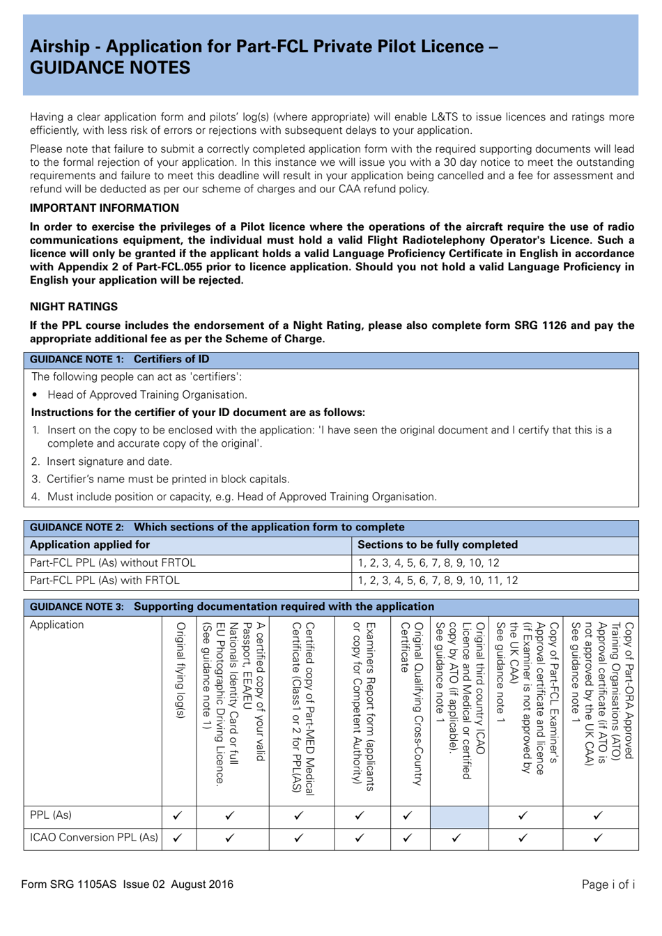 Form SRG1105AS Airship - Application for Part-Fcl Private Pilot Licence - United Kingdom, Page 10