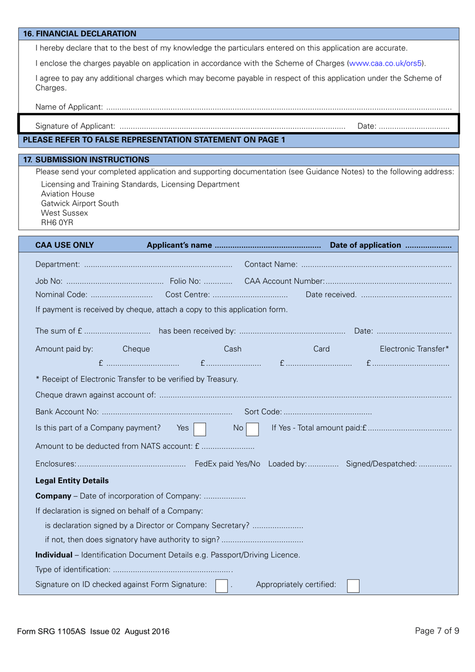 Form SRG1105AS Airship - Application for Part-Fcl Private Pilot Licence - United Kingdom, Page 7