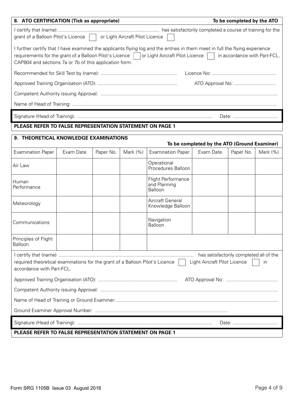 Form SRG1105B Balloon - Application for Part-Fcl Balloon Pilot Licence and Light Aircraft Pilot Licence - United Kingdom, Page 4