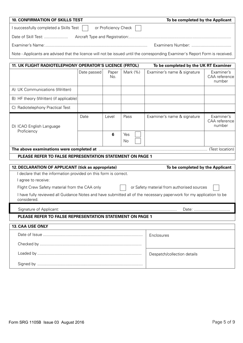 Form SRG1105B Balloon - Application for Part-Fcl Balloon Pilot Licence and Light Aircraft Pilot Licence - United Kingdom, Page 5