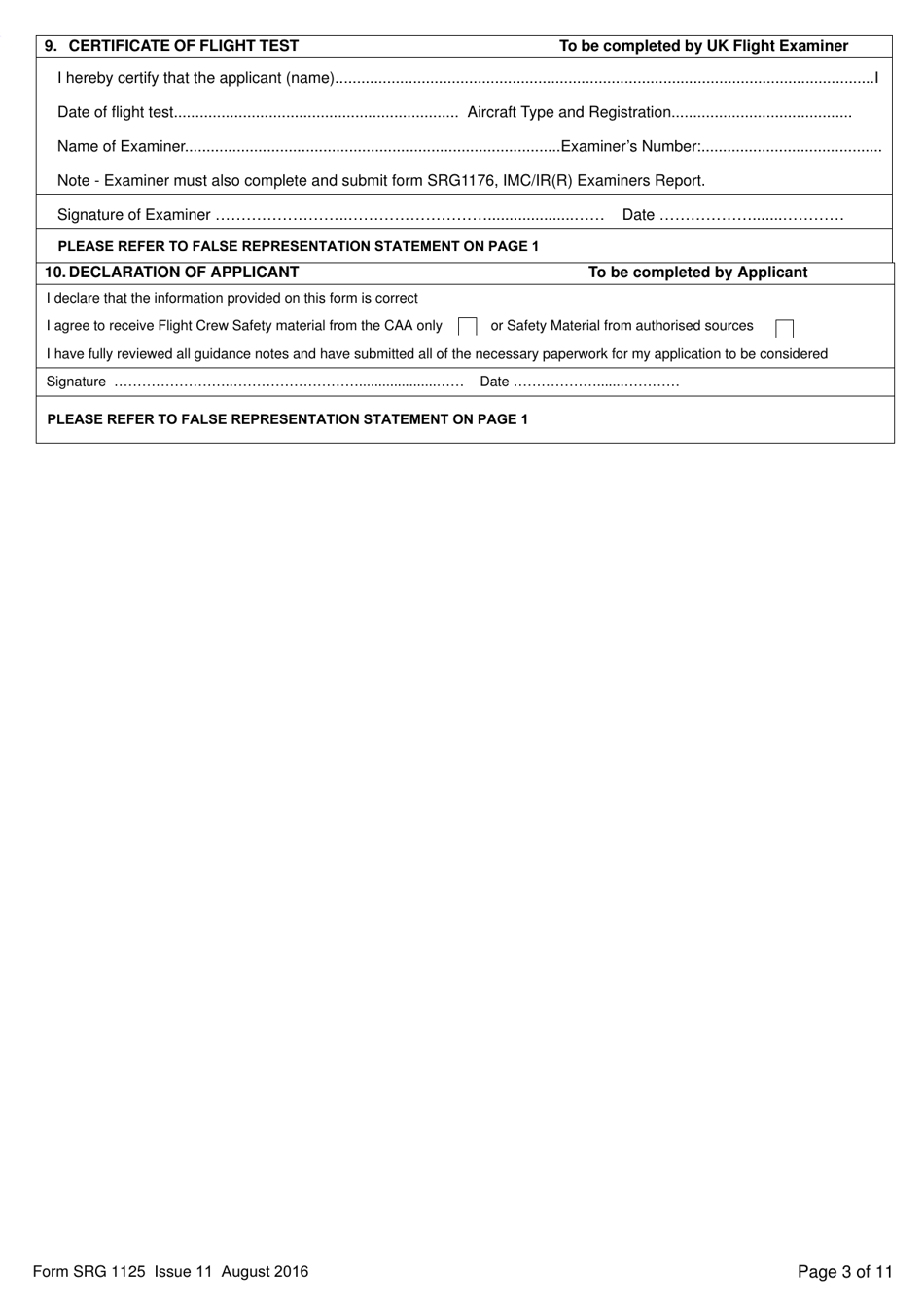 Form SRG1125 Aeroplane - Application for the Instrument Meteorological Conditions (Imc) or (Restricted) Instrument Rating (Ir(R)) - United Kingdom, Page 3