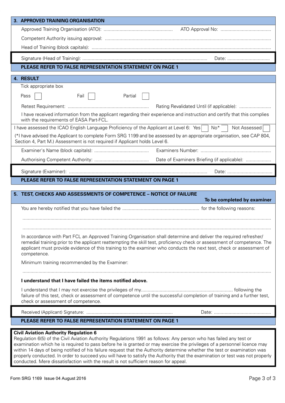 Form SRG1169 Examiners Record - Fi(R) / Fi / Cri / Iri / Fic Authorisation Test / Check Schedules - Aeroplane - United Kingdom, Page 3